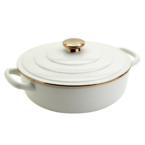 Denmark Tools for Cooks 3-Quart Stoneware Casserole Pan Baking Dish with Lid, White