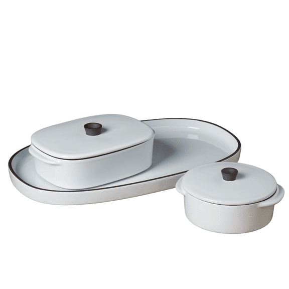Denmark Tools for Cooks 5 Piece Stoneware Bake & Serve Set, Baking Casserole Dish Serving Tray, White