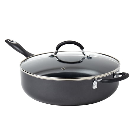 Denmark Tools for Cooks 6 Quart Jumbo Cooker with Glass Lid, Nonstick Aluminum Saute Pan Cookware Set, Black