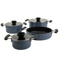 thumbnail image 1 of Denmark Tools for Cooks 7 Piece Ceramic Nonstick Aluminum Nesting Cookware Set Pots Pans, Blue, 1 of 13
