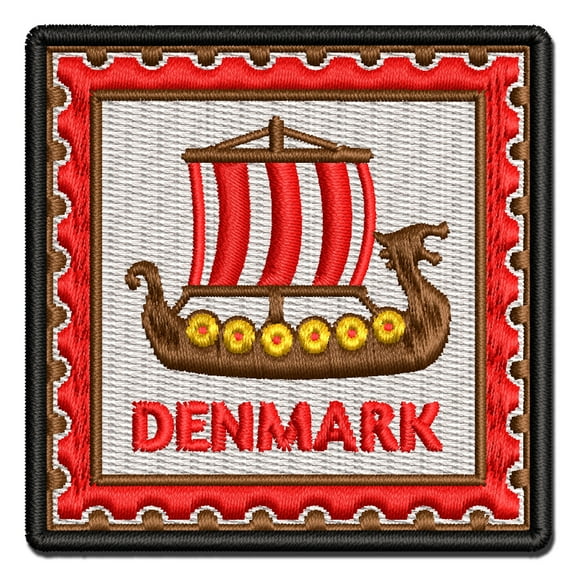 Denmark Travel Viking Ship Applique Multi-Color Embroidered Iron-On Patch - 2.0 Inch Mini