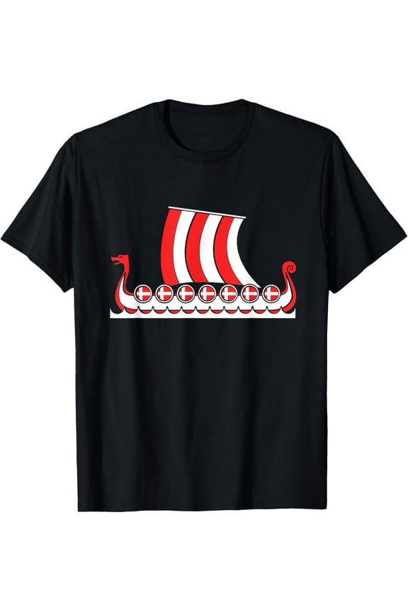 Denmark Viking Ship Gift Danish Flag Dragon Boat Viking T-Shirt