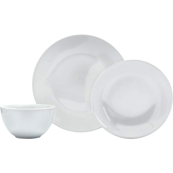 Denmark White Catering and Dining- Chef Restaurant Grade Scratch Chip Resistant Dishwasher Oven Microwave Safe Dinner Soup Cereal Plate Bowl, 12 Piece White Vitrified Dinnerware Set