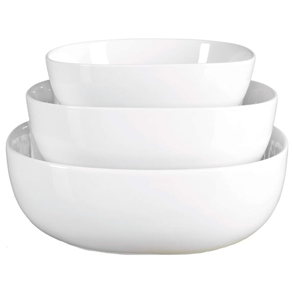 Denmark White Porcelain Chip Resistant Scratch Resistant Grade Serveware, 3 Piece Serving Bowl Set