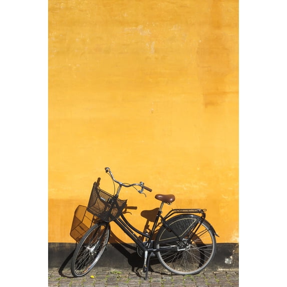 Art.com Denmark, Zealand, Copenhagen, Yellow Building Detail with Bicycle Photographic Print by Walter Bibikow, 12" x 18"