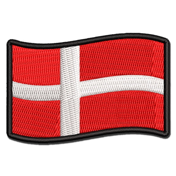Denmark with Waving Flag Cute Applique Multi-Color Embroidered Iron-On Patch - 2.0 Inch Mini