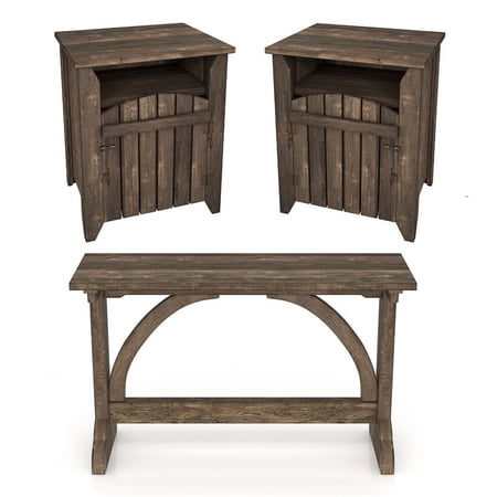 Dennis 3-Piece Oak Wood Console Table and 2 Storage End Table Set