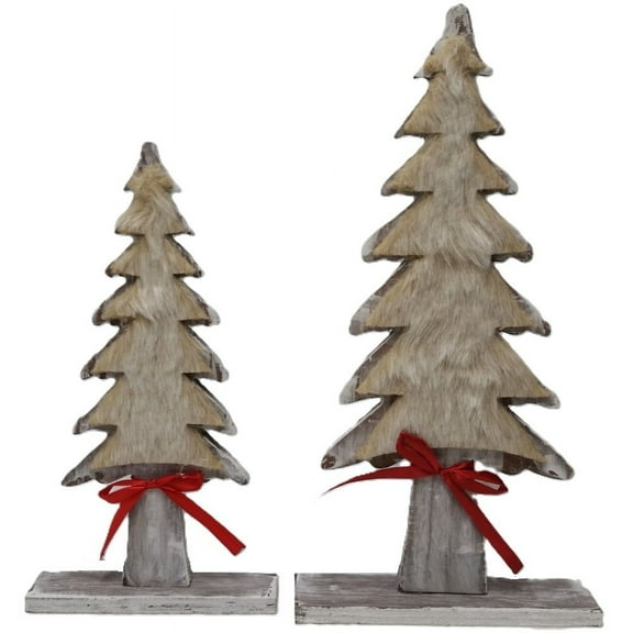 Dennis Basso Faux Fur Trimmed Wooden Tree Holiday Decor (2-Pack)