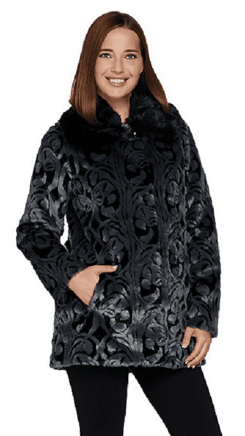 Dennis Basso Platinum Collection Jacquard Faux Fur Coat Size XXS MSRP 199