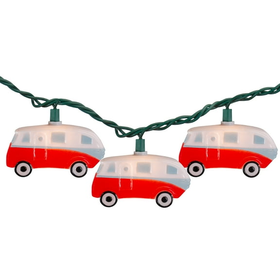 10 Count Retro Camper Bus Novelty Summer String Lights, 6 ft Green Wire
