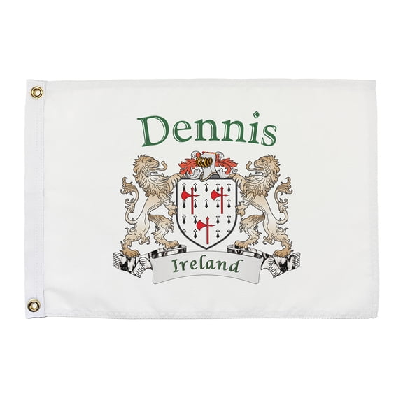Dennis Irish Coat of Arms Small White Flag - 16"x10.5" inches