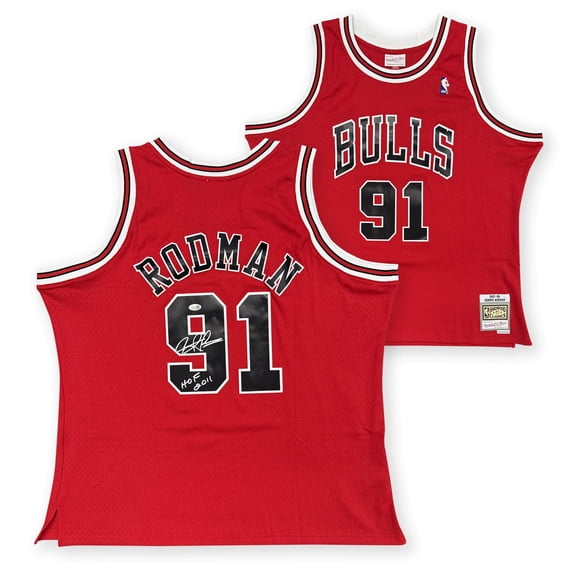 Dennis Rodman Autographed Chicago Bulls Mitchell & Ness Signed Swingman Basketball Jersey HOF Hall of Fame 2011 JSA Witness Authentication