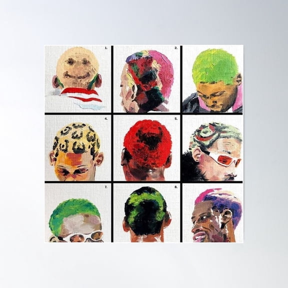Dennis Rodman: Vibrant Hairstyles Poster Wall Art, Modern Wall Decor For Living Room Bedroom, 8x12 UNFRAMED