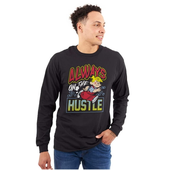 Dennis The Menace Always Hustle Men's Big & Tall Long Sleeve Graphic Tee Brisco Brands 2X