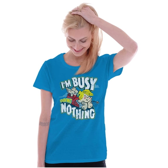 Dennis The Menace Busy Doing Nothing Women's T Shirt Ladies Tee Brisco Brands S