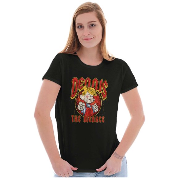 Dennis The Menace Cartoon Rockstar Womens Slim Fit Graphic Tee Brisco Brands X