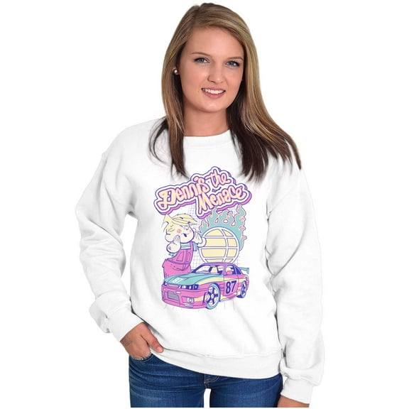 Dennis The Menace Flaming Racecar Women Plus Size Crewneck Sweatshirt Brisco Brands 2X
