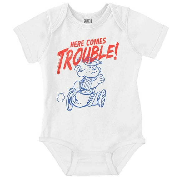 Dennis The Menace Here Comes Trouble Romper Boys or Girls Infant Baby Brisco Brands 18M