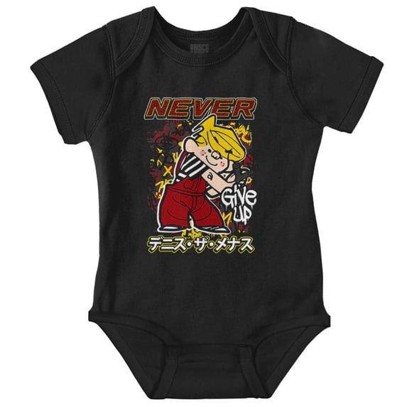 Dennis The Menace Kanji Never Give Up Romper Boys or Girls Infant Baby Brisco Brands NB