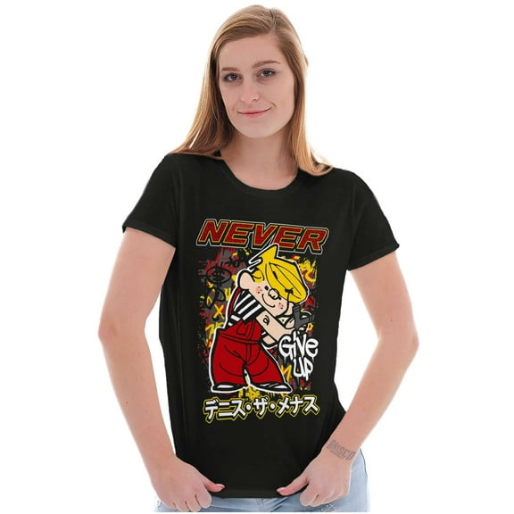 Dennis The Menace Kanji Never Give Up Womens Slim Fit Graphic Tee Brisco Brands M