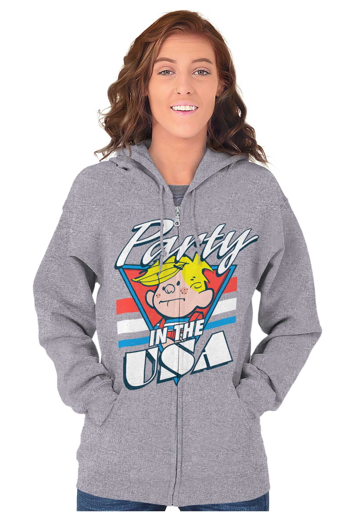 Dennis The Menace Party in the USA Zip Up Hoodie Men s Women s Brisco Brands L Walmart