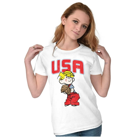 Dennis The Menace USA Baseball Womens Slim Fit Graphic Tee Brisco Brands M