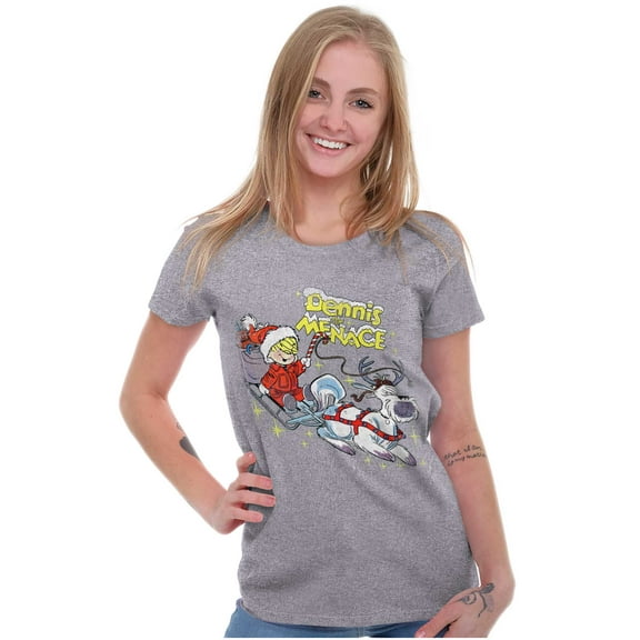 Dennis The Menace Winter Sleigh Ride Women's T Shirt Ladies Tee Brisco Brands S