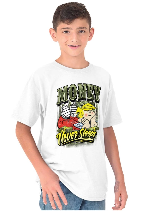 Dennis the Menace Money Never Sleeps Boys Kids T Shirt Tees Tops Teen Brisco Brands X