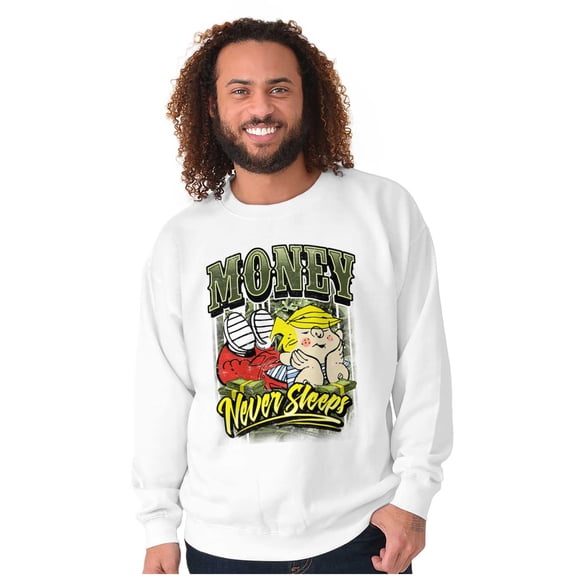 Dennis the Menace Money Never Sleeps Men's Crewneck Sweatshirt Brisco Brands S