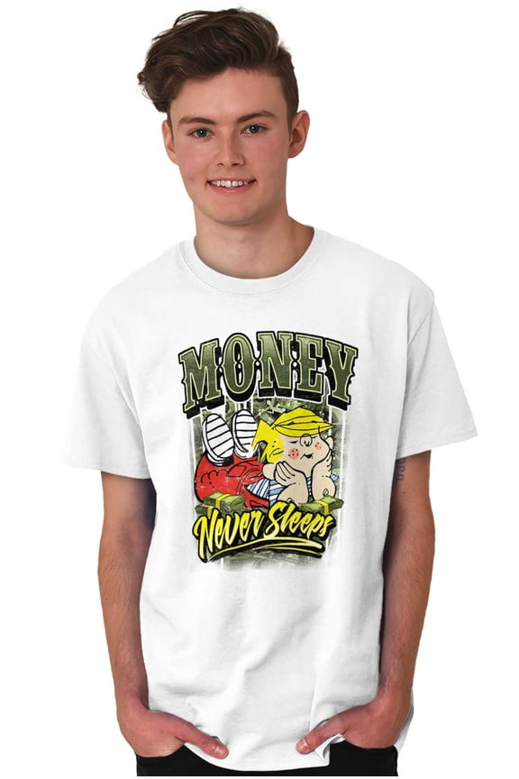 Dennis the Menace Money Never Sleeps Men's Graphic T Shirt Tees Brisco Brands S
