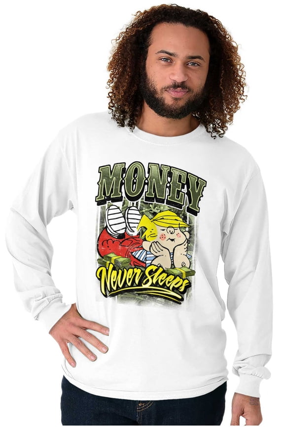 Dennis the Menace Money Never Sleeps Men's Long Sleeve Tee T Shirt Brisco Brands S