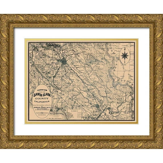 Denny 24x19 Gold Ornate Wood Framed with Double Matting Museum Art Print Titled - Santa Clara California - Denny 1913
