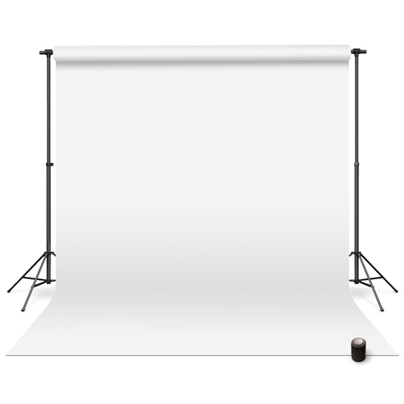 Denny Mfg - Seamless Paper Backdrop for Photoshoot with Free Gaffer Tape  Bright White Photography Paper Roll Background with Matte Finish for Studio, Video & Content Creation  (107 in x 36 ft)
