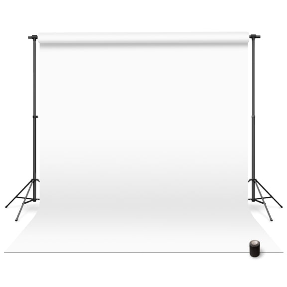 Denny Mfg - Seamless Paper Backdrop for Photoshoot with Free Gaffer Tape True White Photography Paper Roll Background with Matte Finish for Studio, Video & Content Creation (107 in x 36 ft)