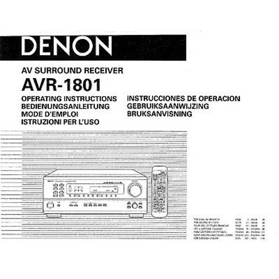 Instruction Manual ONLY for Denon AVR-1801 AV Receiver Owners Manual REPRINT