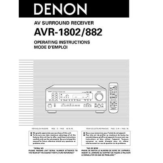 Instruction Manual ONLY for Denon AVR-1802 AV Receiver Owners Manual REPRINT