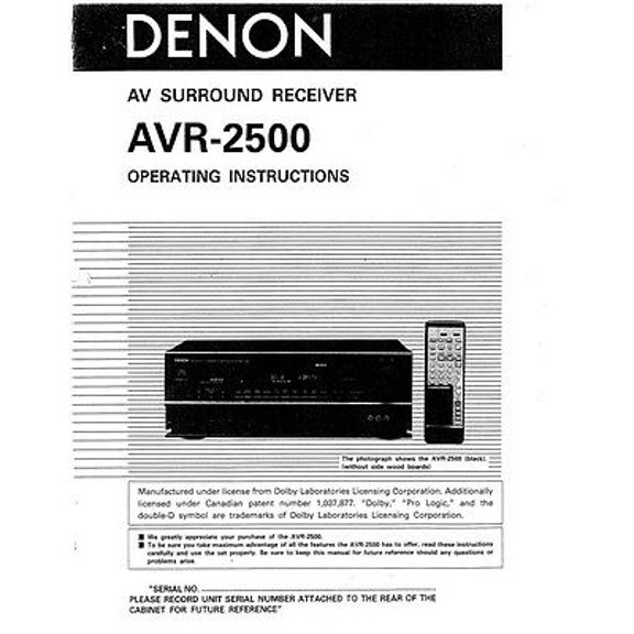 Instruction Manual ONLY for Denon AVR-2500 Receiver Amplifier Owners Manual REPRINT