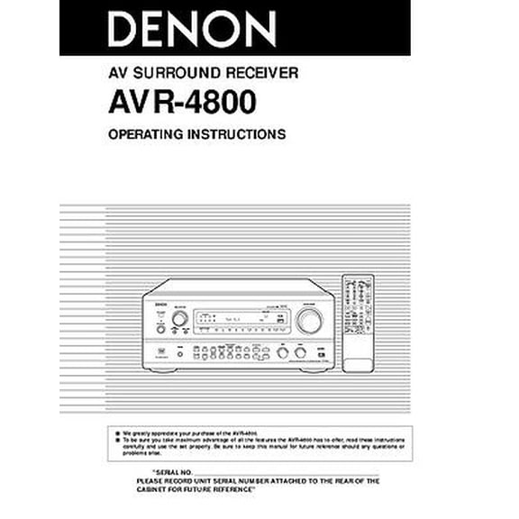 Instruction Manual ONLY for Denon AVR-4800 AV Receiver Owners Manual REPRINT