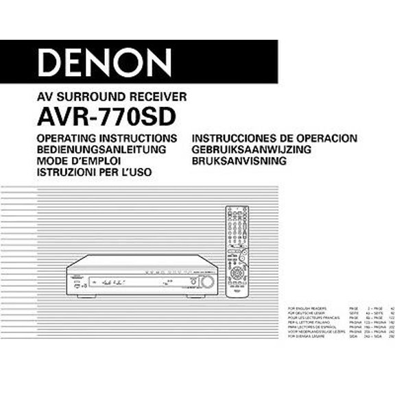 Instruction Manual ONLY for Denon AVR-770SD Receiver Owners Instruction Manual REPRINT