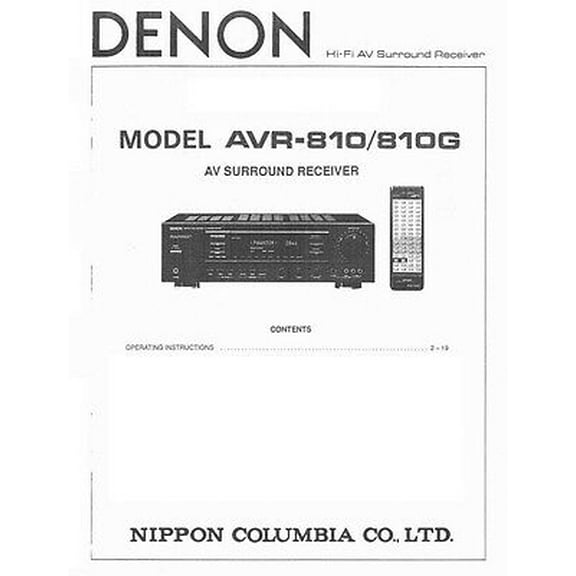 Instruction Manual ONLY for Denon AVR-810 AVR-810G Receiver Owners Manual REPRINT