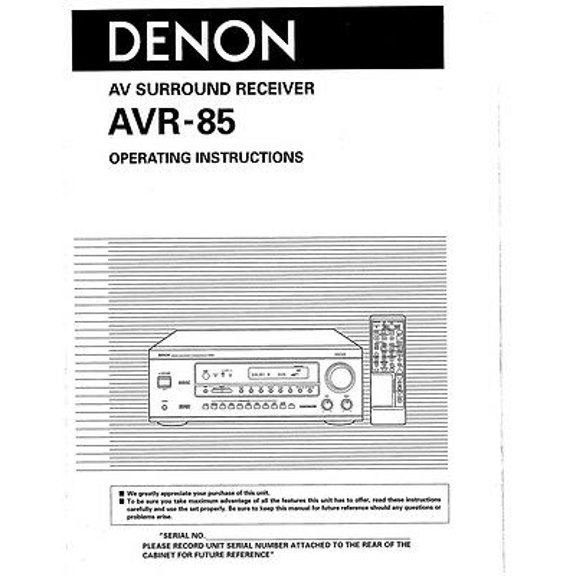 Instruction Manual ONLY for Denon AVR-85 Receiver Amplifier Owners Manual REPRINT