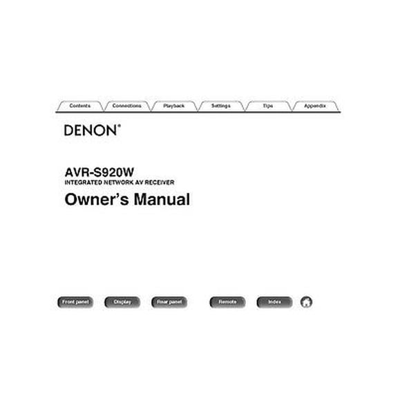 Instruction Manual ONLY for Denon AVR-S920W Receiver Owners Instruction Manual REPRINT