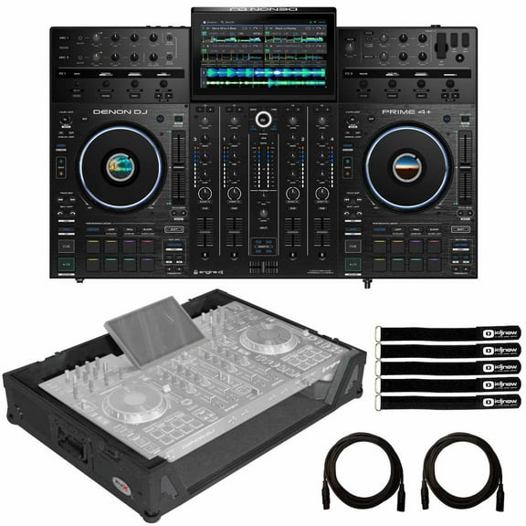 Denon DJ PRIME 4+ 4-Deck Standalone DJ Controller with Black Flight-Road Case Package
