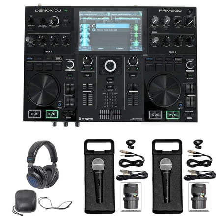 Denon PRIME GO 2-Deck Rechargeable Smart DJ Controller+Headphones+2) Microphones