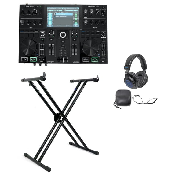 Denon PRIME GO 2-Deck Rechargeable Smart DJ Controller + X-Stand + Headphones