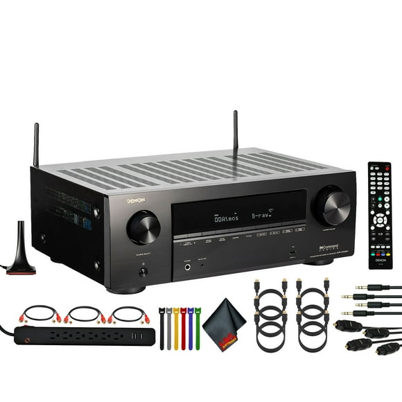 Denon X-Series AVR-X1800H 7.2-Channel Network A/V Receiver Bundle Including: Surge Protector, 3x RCA Cable, 6X HDMI Cable, 2x Auxiliary Cable, 2x TOSlink Cable, Cable Ties, Cleaning Kit
