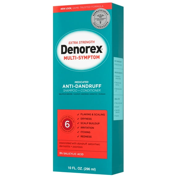 Denorex Extra Multi-symptom Medicated 2-in-1 Dandruff Shampoo and Conditioner, 10 fl oz Squeeze Bottle