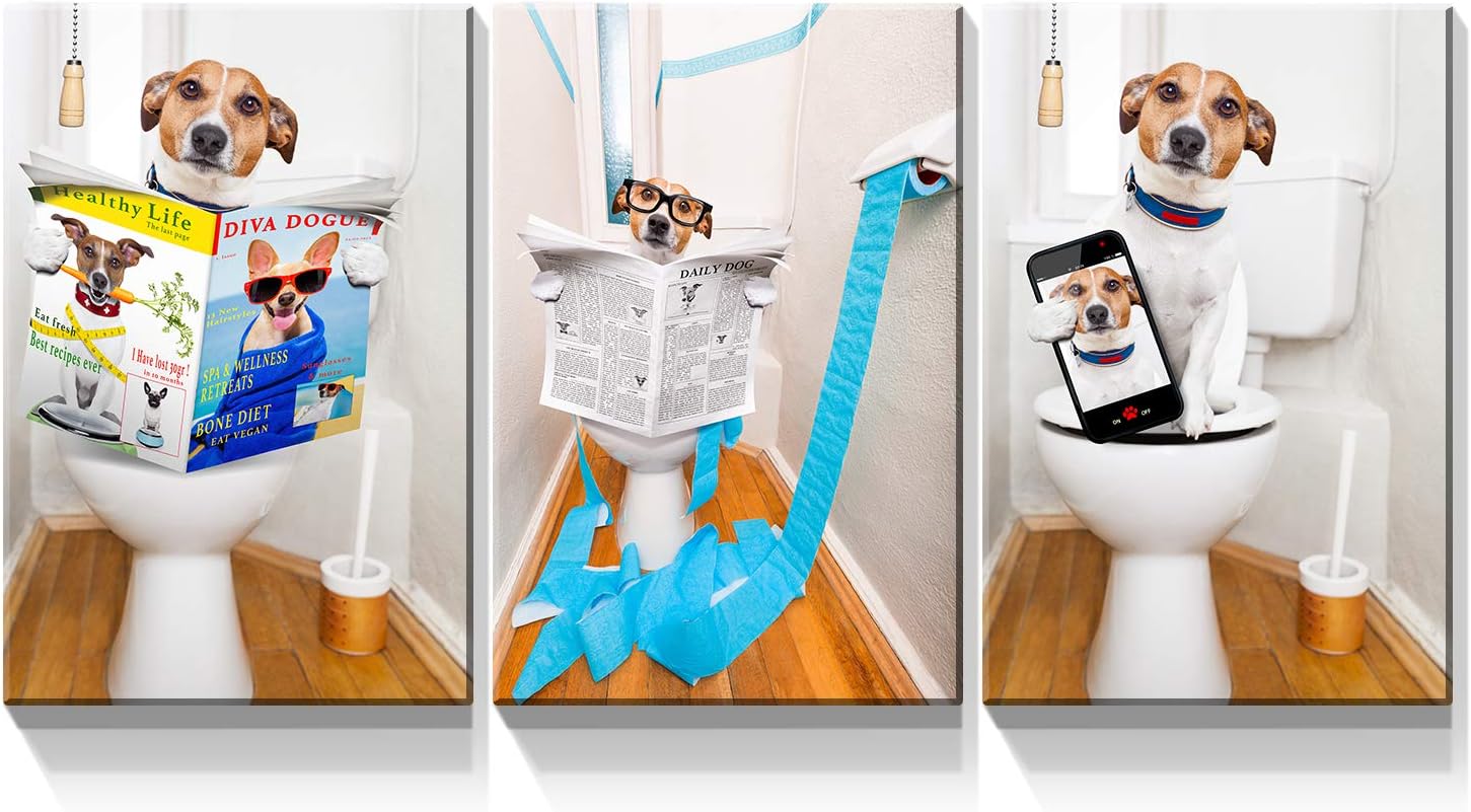 Denozer 3 Panel Funny Animals Canvas Wall Art Dogs Reading