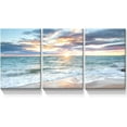 Denozer 3 Panel Ocean Canvas Wall Art for Home Decor Blue Sea Sunset