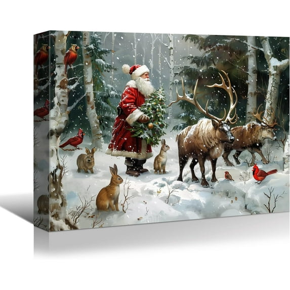 Denozer Large Christmas Wall Art - Santa Wall Art, Christmas Canvas, Winter Wall Art, Christmas Pictures, Christmas Poster - 18x12 inches